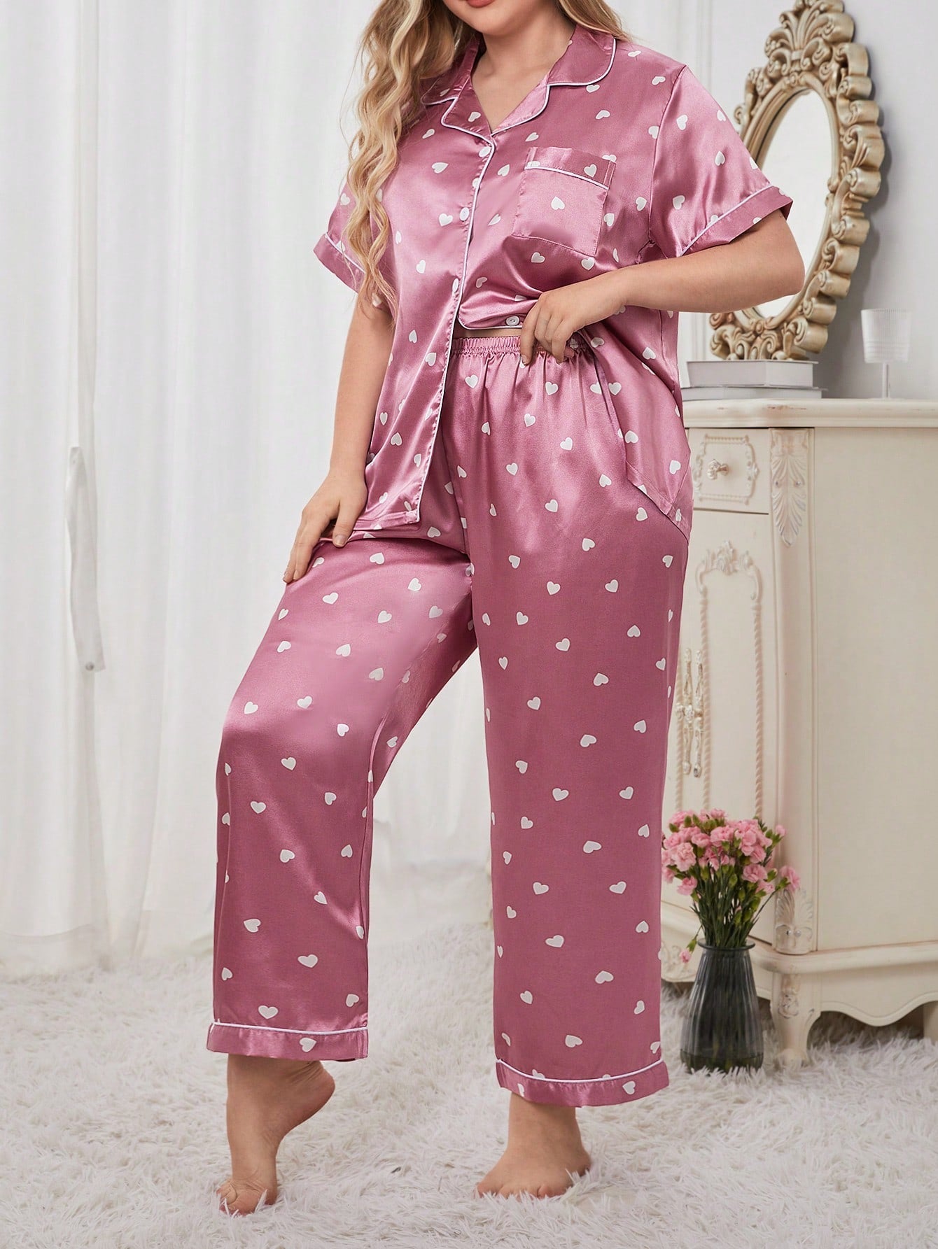 Pijama Plus Size Chuva De Corações