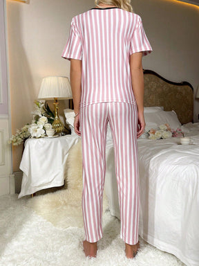 Pijama Listrado Longo Rosa